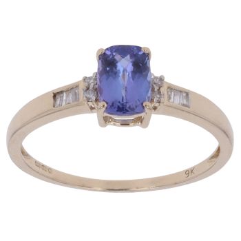 9ct Yellow Gold 0.10ct Diamond and Tanzanite Single Stone Ring