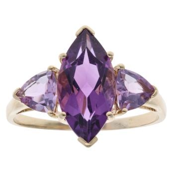 9ct Yellow Gold Amethyst Three Stone Ring