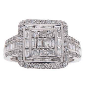 14ct White Gold 1.00ct Brilliant, Princess and Baguette Cut Diamond Cluster Ring
