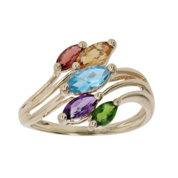 9ct Yellow Gold Multi Gemstone Cluster Ring