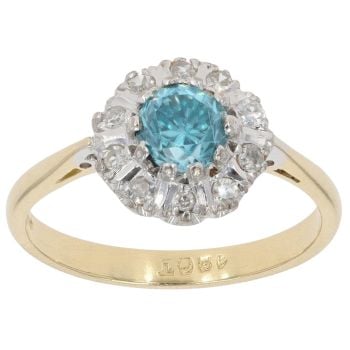 18ct Yellow Gold 0.10ct Diamond and Blue Gemstone Ring