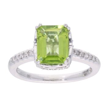 9ct White Gold Peridot and Diamond Rectangular Dress Ring