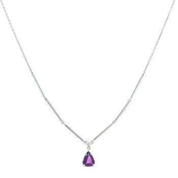 9ct White Gold 0.03ct Diamond And Amethyst Pendant And Chain 18"