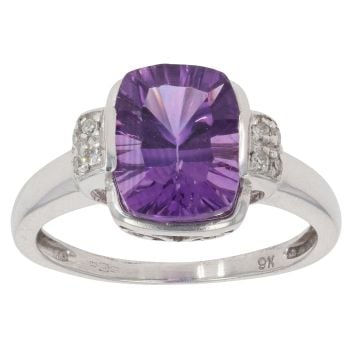 9ct White Gold 0.10ct Diamond And Amethyst Ring