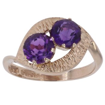 9ct Yellow Gold Amethyst Two Stone Ring