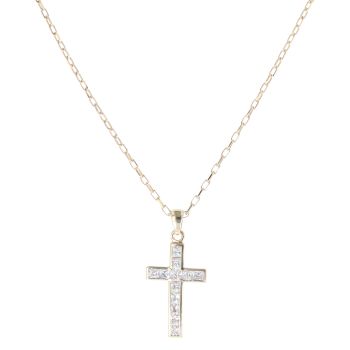 9ct Yellow Gold Cubic Zirconia Cross Pendant and Chain 20"