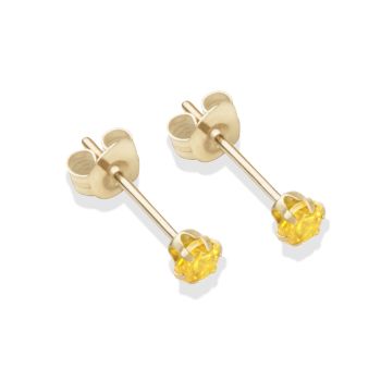 9ct Yellow Gold Citrine Cubic Zirconia Stud Earrings 3mm