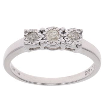 9ct White Gold 0.15ct Diamond Trilogy Ring