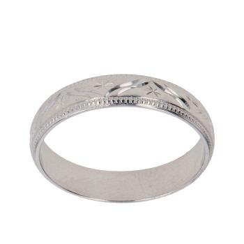 9ct White Gold Patterned Wedding Band 4mm
