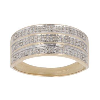 9ct Yellow 0.10ct Diamond Three Row Ring