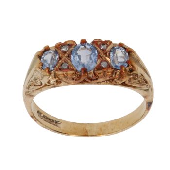 9ct Yellow Gold 0.05ct Brilliant Cut Diamond and Sapphire Three Stone Ring