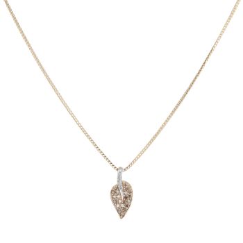 9ct Yellow Gold 0.25ct Brilliant Cut Tinted Diamond Leaf Pendant and Chain 18"