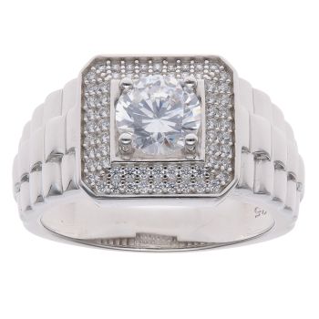 Silver Cubic Zirconia Cluster Signet Ring By Icesia