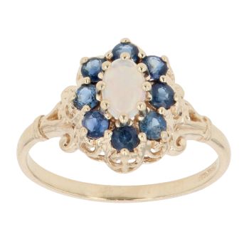 9ct Yellow Gold Opal and Sapphire Cluster Ring