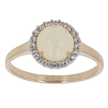 9ct Yellow Gold Opal and Cubic Zirconia Cluster Ring