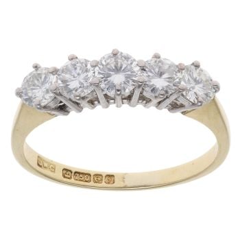 18ct Yellow Gold 1.00ct Brilliant Cut Diamond Five Stone Ring