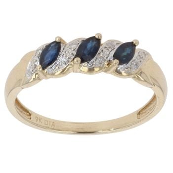 9ct Yellow Gold 0.10ct Diamond and Sapphire Dress Ring