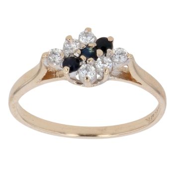 9ct Yellow Gold Cubic Zirconia and Sapphire Cluster Ring