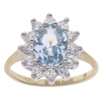 9ct Yellow Gold Aquamarine And Cubic Zirconia Cluster Ring