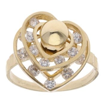 14ct Yellow Gold Cubic Zirconia Double Swinging Heart Ring