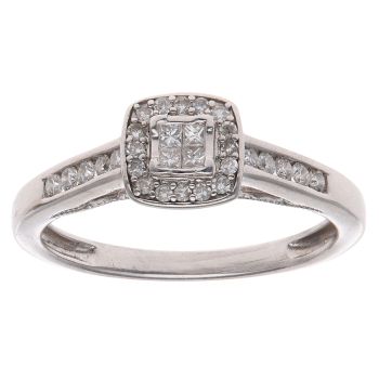 9ct White Gold 0.25ct Princess and Brilliant Cut Diamond Cluster Ring