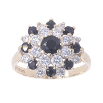 9ct Yellow Gold Cubic Zirconia And Sapphire Cluster Ring