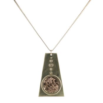 9ct Yellow Gold 1978 George UK Full Sovereign HM Ingot Pendant and Chain 24"