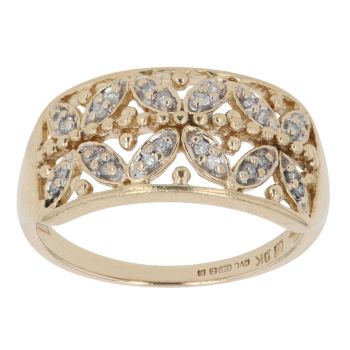 9ct Yellow Gold 0.10ct Brilliant Cut Diamond Fancy Ring