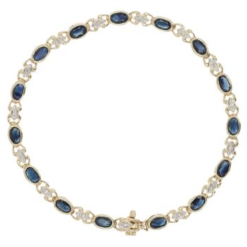 9ct Yellow Gold 0.07ct Diamond and Sapphire Bracelet 7"