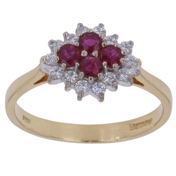 18ct Yellow Gold 0.30ct Brilliant Cut Diamond and Ruby Cluster Ring