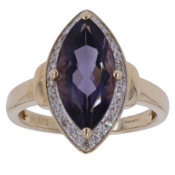 9ct Yellow Gold 0.05ct Diamond and Iolite Cluster Ring