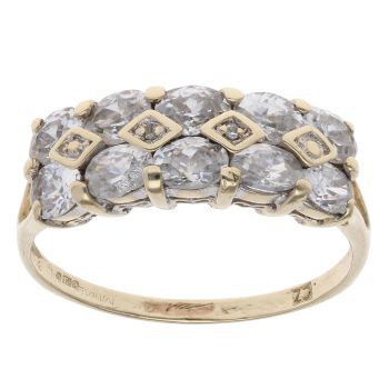 9ct Yellow Gold Two Row Cubic Zirconia Fancy Ring