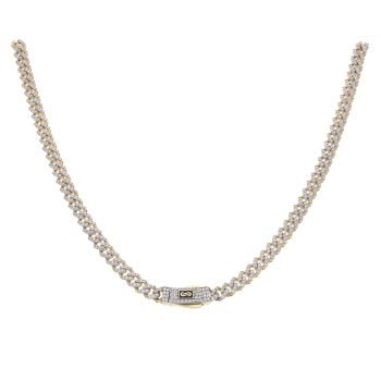 14ct Yellow Gold Monaco Curb Classic Full Cubic Zirconia Pave Lock Curb Chain 20"