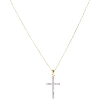 Gold Plated Silver Cubic Zirconia Cross Pendant and Chain 18"