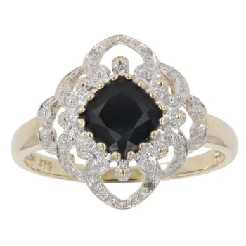 9ct Yellow Gold 0.02ct Diamond and Sapphire Cluster Ring