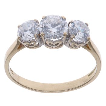 14ct Yellow Gold Three Stone Cubic Zirconia Ring