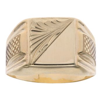 14ct Yellow Gold Patterned Signet Ring