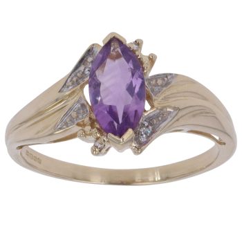 9ct Yellow Gold 0.05ct Diamond and Amethyst Fancy Ring