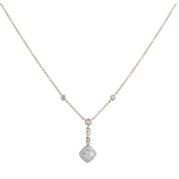 9ct Yellow Gold 0.25ct Brilliant Cut Lab Grown Diamond Cluster Drop Chain 16"