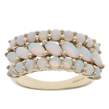 9ct Yellow Gold Opal Three Row Ring