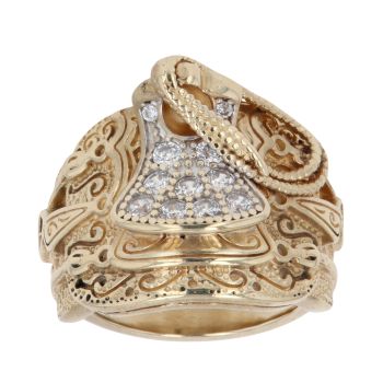 9ct Yellow Gold Cubic Zirconia Patterned Saddle Ring