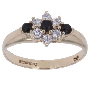 9ct Yellow Gold Sapphire and Cubic Zirconia Cluster Ring