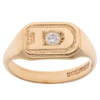 9ct Yellow Gold 0.10ct Diamond 'D' Initial Signet Ring
