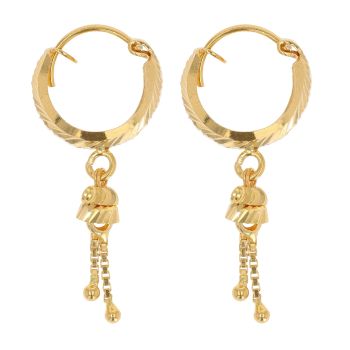 22ct Yellow Gold Diamond Cut Dropper Hoop Earrings