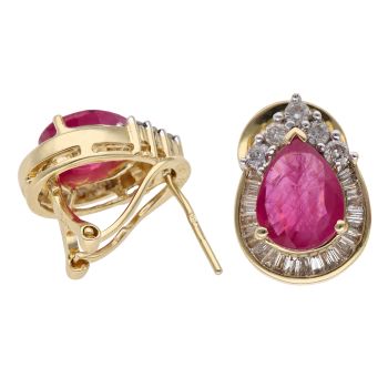 18ct Yellow Gold 0.60ct Brilliant and Baguette Cut Diamond and Ruby Cluster Earrings
