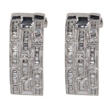 14ct White Gold 0.35ct Baguette Cut Diamond Multi Row Earrings