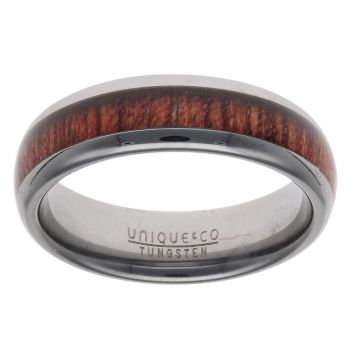 Unique & Co Tungsten And Carbide Wooden Inlay Wedding Ring