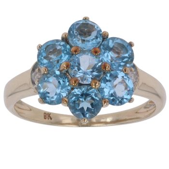 9ct Yellow Gold 0.02ct Diamond and Blue Topaz Cluster Ring