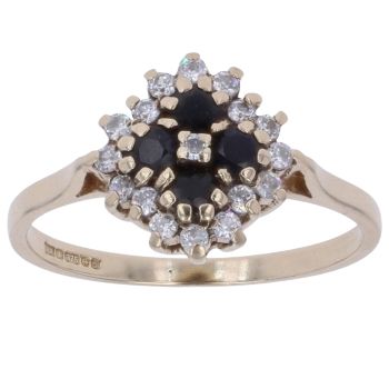 9ct Yellow Gold Sapphire and Cubic Zirconia Cluster Ring