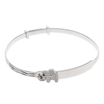 Silver Cubic Zirconia Elephants ID Bangle